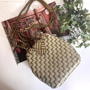 Y&S Vintage Gold Woven Faux Leather Shoulder Bag Purse Satchel